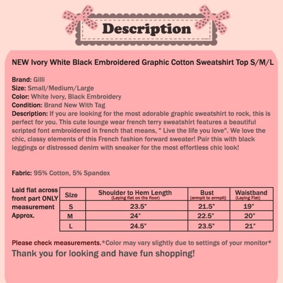 White Ivory C'est La Vie J'aime Cotton Sweatshirt - Picture 9 of 9